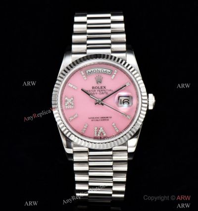 Swiss Copy Rolex DayDate 36mm CSF Cal.3255 Watch 904L Steel Pink Opal Diamonds